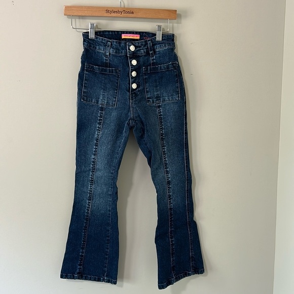Anthro VILAGALLO Lexi Jean Flare Effect Front Pockets Button Fly Sz 34 US 0 NEW - Picture 1 of 16